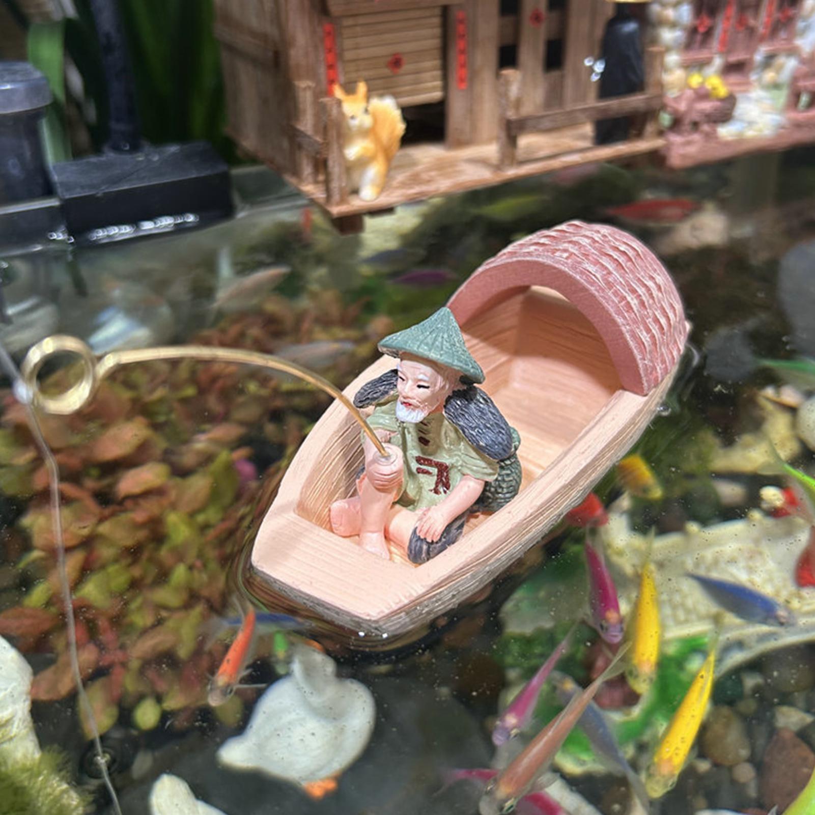 Marine Aquarium All In One - Декоративная миниатюрная лодка-фигурка рыбака из смолы